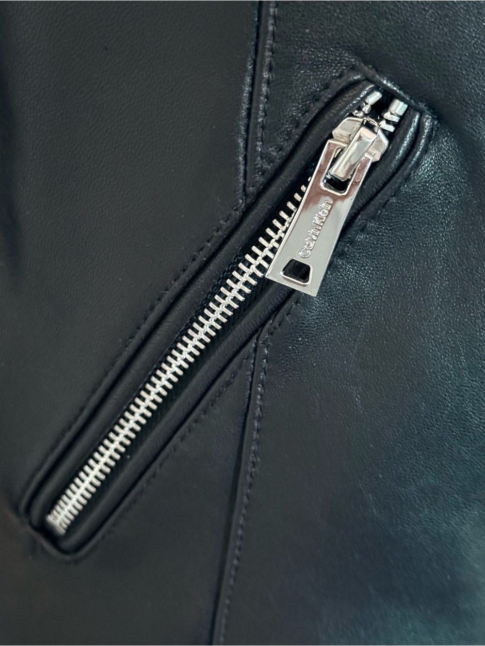 Calvin Klein Genuine Leather Moto Jacket Black XS Extra Small Asymmetrical Zip - Picture 10 of 12